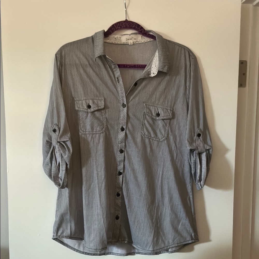 Gray Button-Up Woman’s Shirt